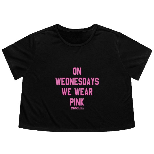 Mean Girls Pink On Wednesday Square Text Flowy Cropped Tees