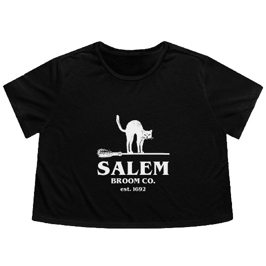 Salem Broom Co Company Halloween Black Cat Witch A Flowy Cropped Tees