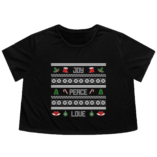 65 MCMLXV JOY PEACE LOVE CHRISTMAS SWEATER DESIGN Flowy Cropped Tees