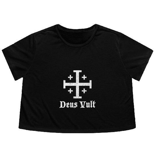 Deus Vult Crusader Shield Cross Flowy Cropped Tees