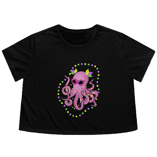 Mardi Gras Octopus For Octopus Lover Flowy Cropped Tees
