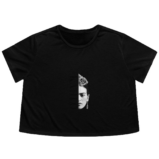 Frida Kahlo Split Portrait Flowy Cropped Tees