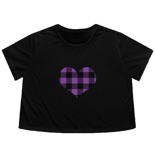 Buffalo Plaid Purple Heart Valentines Day Gift Flowy Cropped Tees