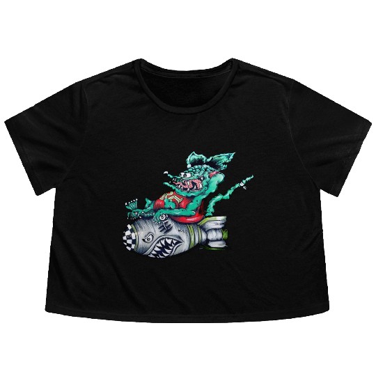 Rat driving a torpedo shark Flowy Cropped Tees