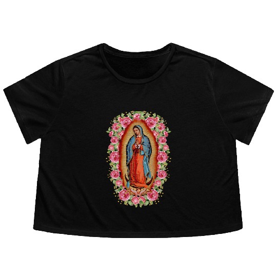 Our Lady Virgen De Guadalupe Virgin Mary Flowy Cropped Tees