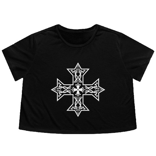 Coptic Orthodox Cross White Flowy Cropped Tees