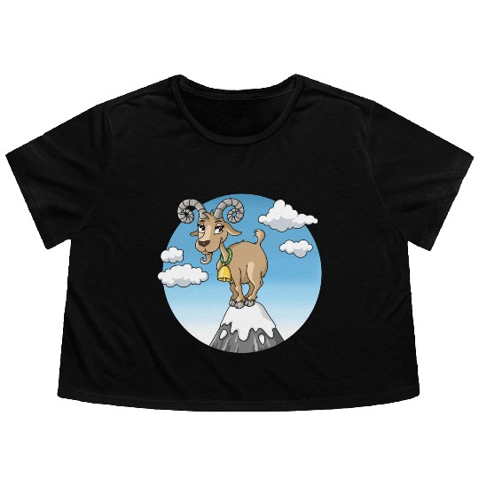 Mountain goat peaks with snow cartoon Flowy Cropped Tees