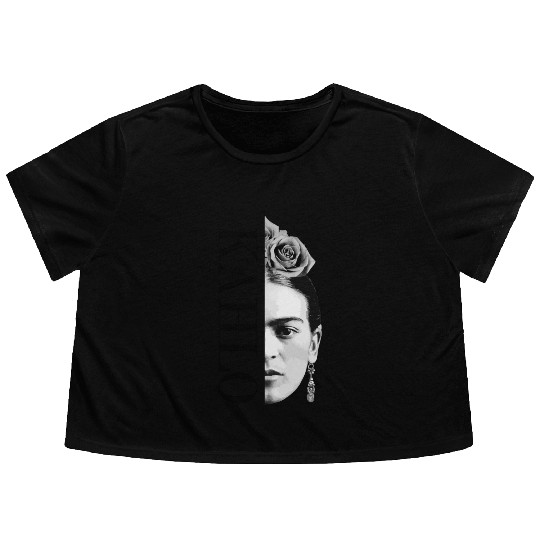 Frida Kahlo Split Portrait Gift Flowy Cropped Tees