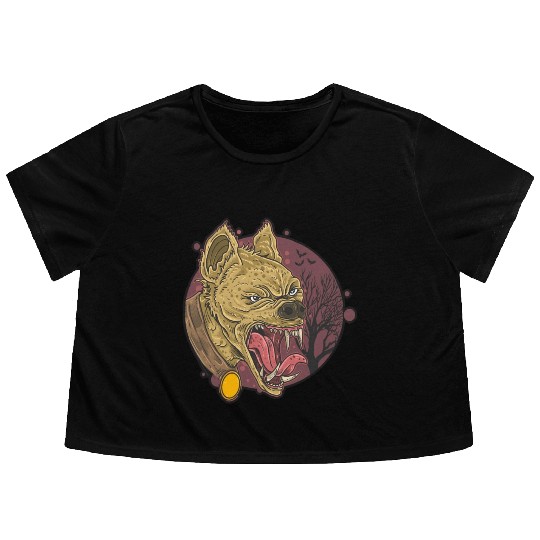 wild hyena angry face head Flowy Cropped Tees