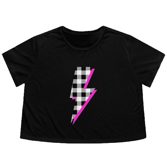 Buffalo Plaid Lightning Bolt Pink Shadow Graphic P Flowy Cropped Tees