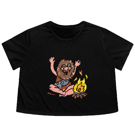 Caveman with Fire Flowy Cropped Tees