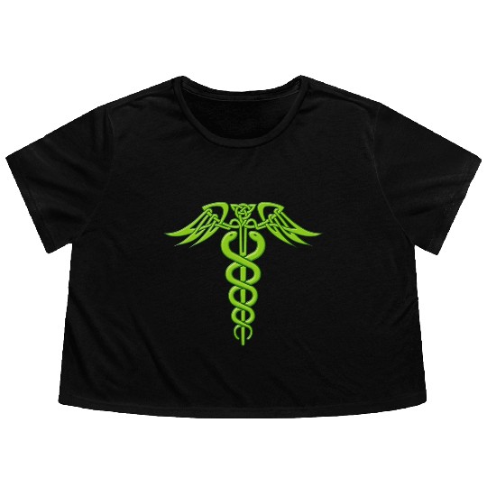 Green Celtic Knot Caduceus Flowy Cropped Tees