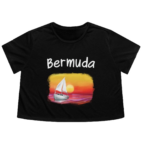 Sailing Bermuda Souvenir Cool Sunset Ocean Sail Bo Flowy Cropped Tees