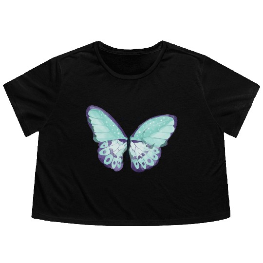 Light Green Butterfly Flowy Cropped Tees