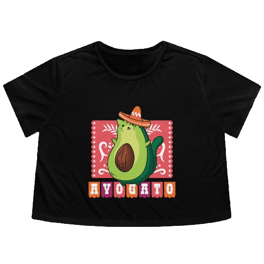 AVOGATO " AVOCADO CAT MEXICAN " Flowy Cropped Tees