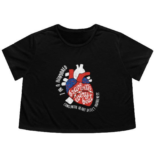Brave With Every Beat CHD Awareness Happy Gift Flowy Cropped Tees