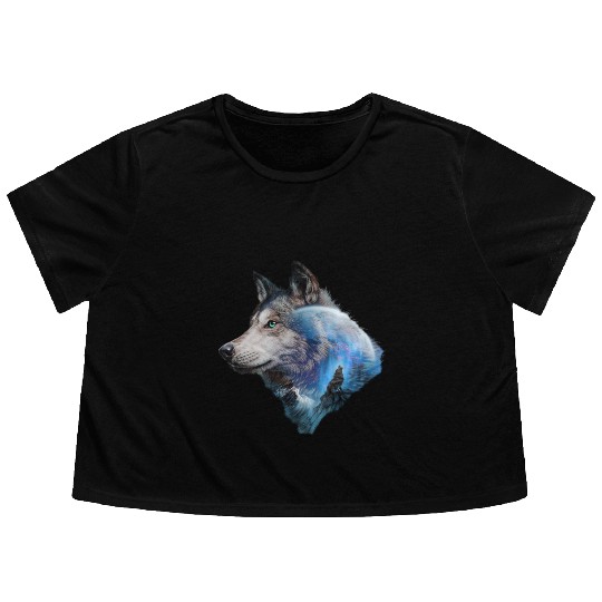 Wolf Moon Forest View Nature Flowy Cropped Tees