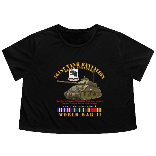 Army 761st Tank Battalion Black Panthers w Tank Flowy Cropped Tees