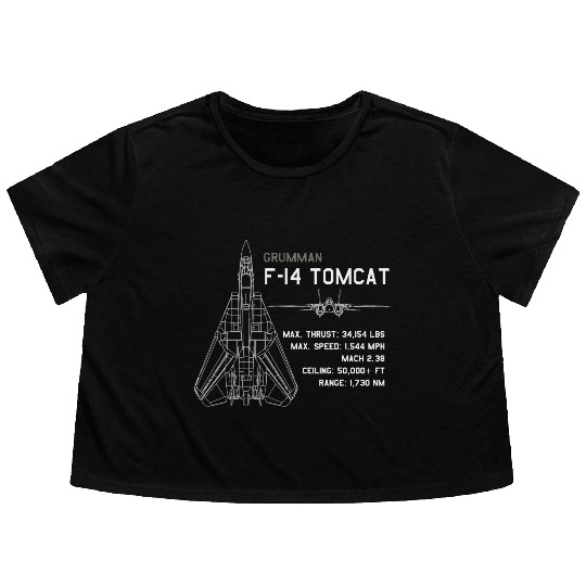 F 14 Tomcat Schematics Flowy Cropped Tees