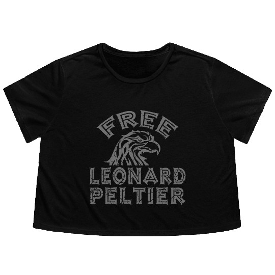 FREE LEONARD PELTIER EAGLE NATIVES grau used look Flowy Cropped Tees
