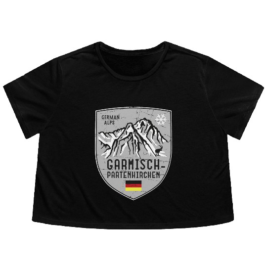 Garmisch Mountain Germany Emblem Flowy Cropped Tees