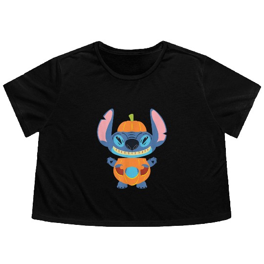 Stitch Pumpkin Halloween Flowy Cropped Tees