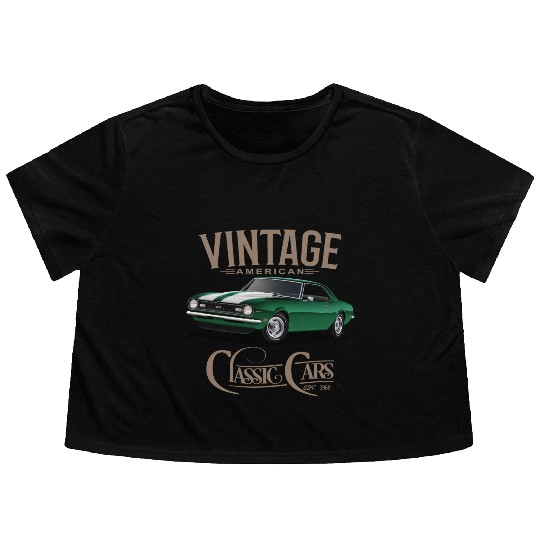 Vintage Green Camaro Classic Car Flowy Cropped Tees