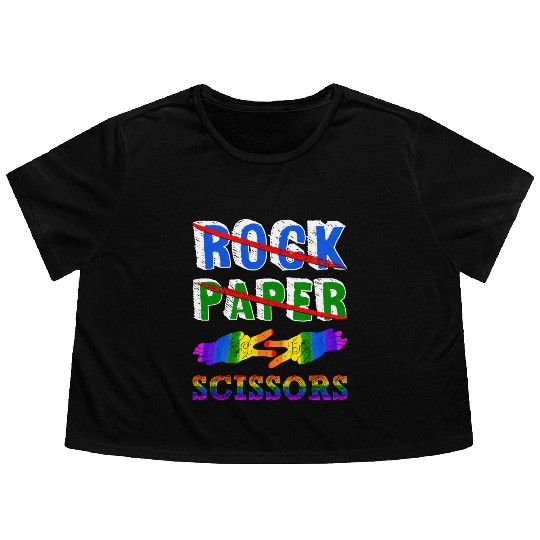 Rock Paper Scissors Lesbian Couple LGBTQ Pride Mon Flowy Cropped Tees
