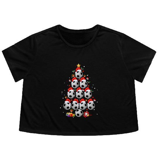 Soccer Balls Christmas Tree Flowy Cropped Tees
