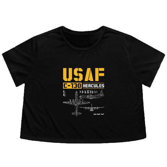 C 130 Hercules US Airborne Fighter Pilot Flowy Cropped Tees