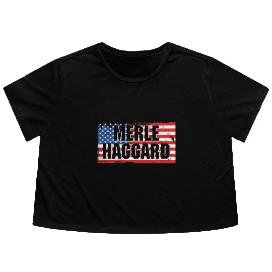 Vintage Graphic Merle Haggard On Flag Flowy Cropped Tees