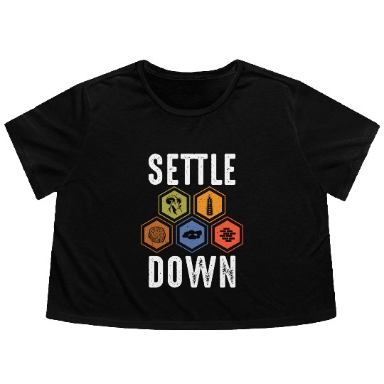 Settle Down Board Game Night Settle Trade Build Flowy Cropped Tees
