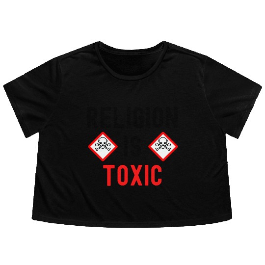 RELIGION Is TOXIC Skull Crossbones toxicity symbol Flowy Cropped Tees