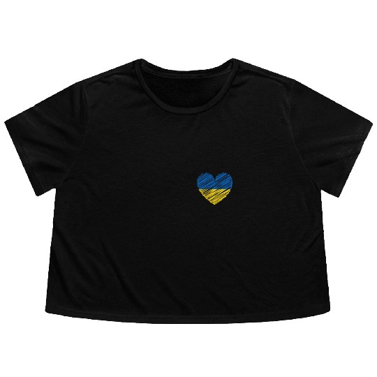 I Stand With Ukraine Ukrainian Heart Flag Flowy Cropped Tees