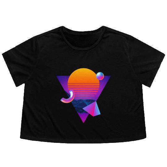 Neon sunset, geometric figures Flowy Cropped Tees
