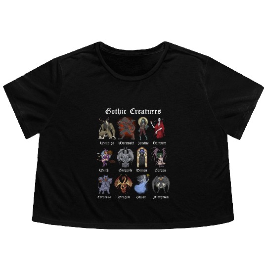 Cryptid Mythical Creatures Flowy Cropped Tees