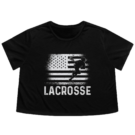 Lacrosse LAX American USA Flag Flowy Cropped Tees