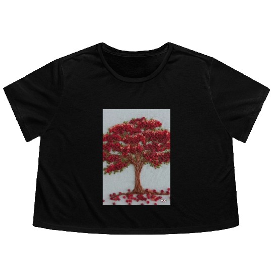 Tree by Embroidery art Flowy Cropped Tees