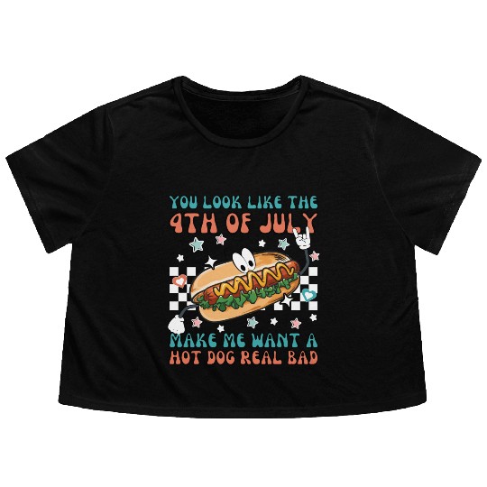 Makes Me Want A Hot Dog Real Bad, 4th July Flowy Cropped Tees