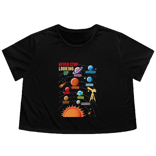 Telescope Solar System Planets Astronomy Lover Flowy Cropped Tees