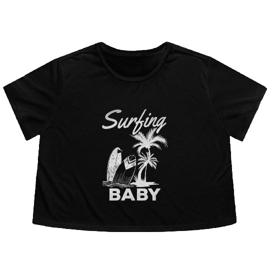 Family Surfing Surfboard Surfing Wave Surfer I Flowy Cropped Tees