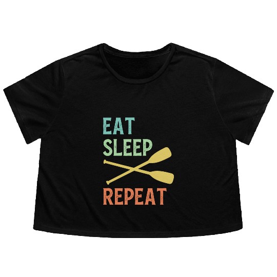 Eat Sleep Paddle Repeat Vintage Canoe Kayak Flowy Cropped Tees