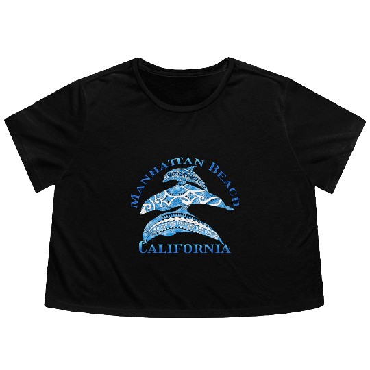 Manhattan Beach California Vacation Tribal Dolphin Flowy Cropped Tees