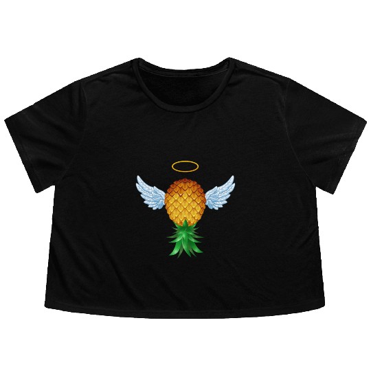 Cute Swinger Upside Down Pineapple Angel Wings Flowy Cropped Tees