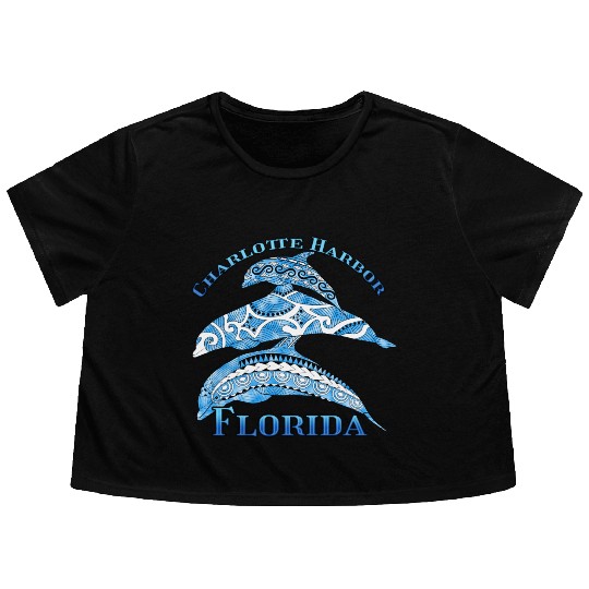 Charlotte Harbor Florida Vacation Tribal Dolphins Flowy Cropped Tees