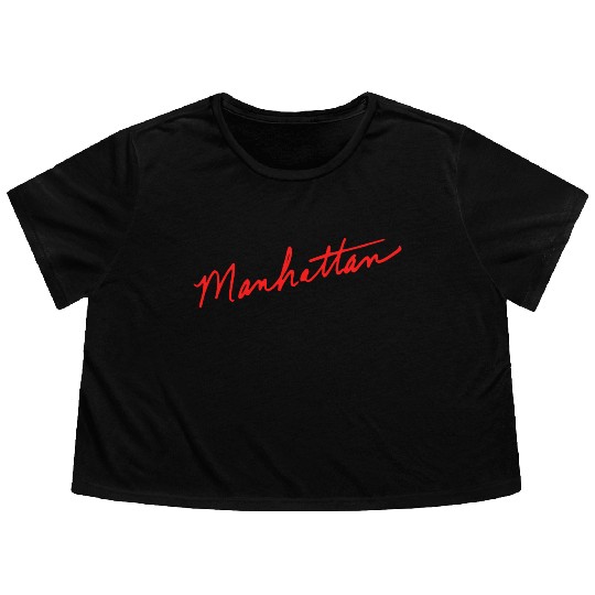 Manhattan handwritten red New York City Flowy Cropped Tees