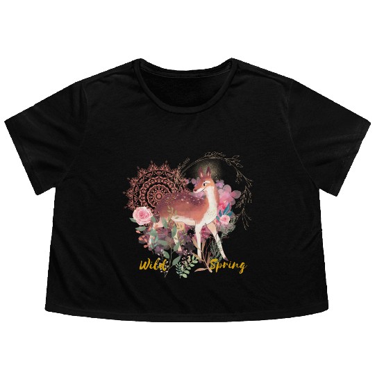 Sweet Deer In Wild Spring - 9 Flowy Cropped Tees