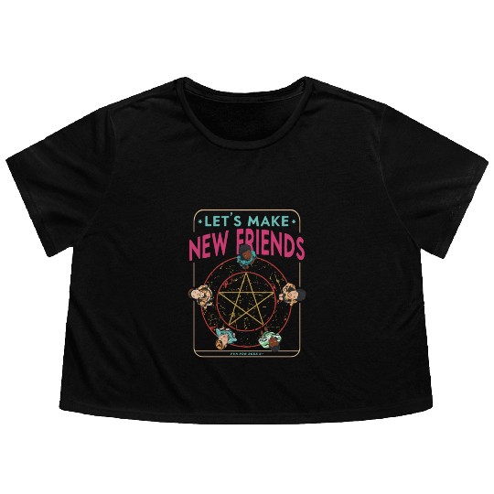 Let's Make New Friends, Retro Occult Wiccan Flowy Cropped Tees