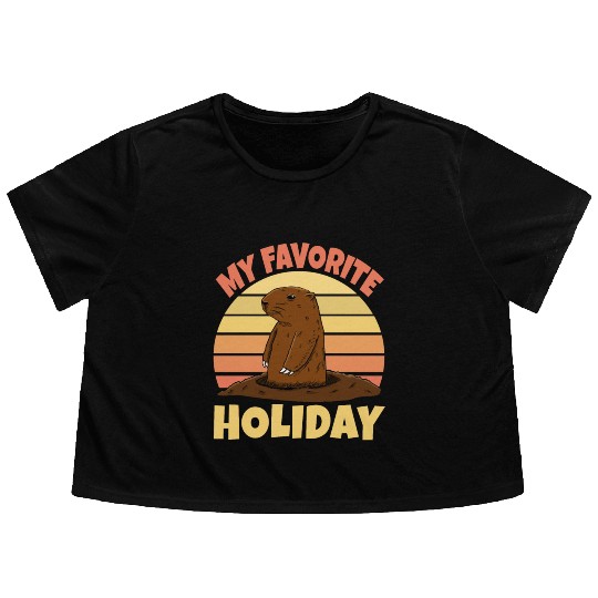 My Favourite Holiday Groundhog Flowy Cropped Tees