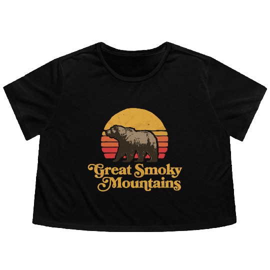 Retro Great Smoky Mountains Park Bear Flowy Cropped Tees